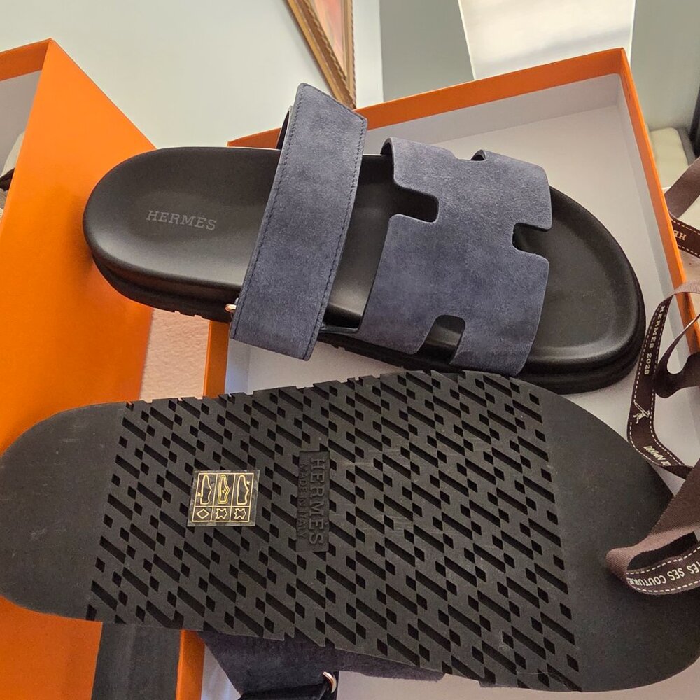 Hermès Chypre Sandal Suede Goatskin Blue Celeste Size 39.5 Excellent condition - Picture 5 of 12